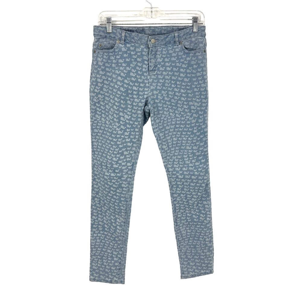 Vineyard Vines Saylor Light Wash All Over Whale Logo Skinny Jeans Big Girls 14